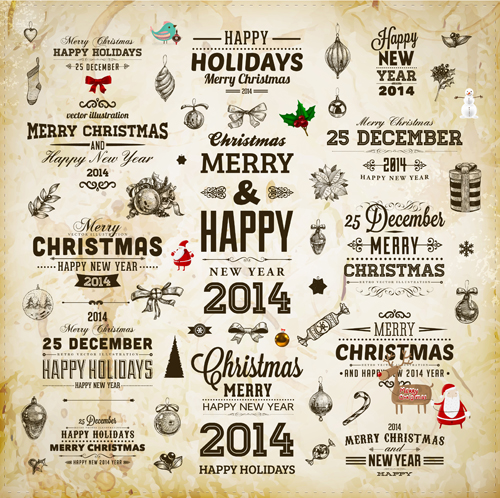 vintage new year holiday elements element christmas 2014 
