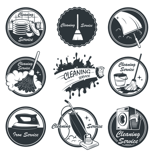 Vintage cleaning service labels vector 03