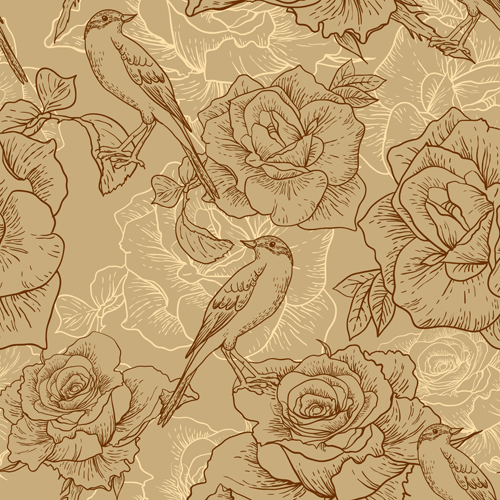 vintage pattern vector pattern hand-draw hand drawn flower pattern flower 