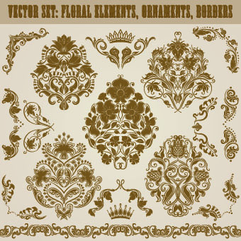 Floral ornaments and borders elements vector 03