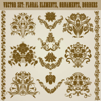 Floral ornaments and borders elements vector 04