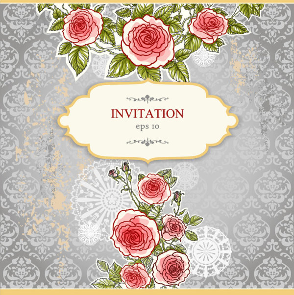 Hand painted rose vector background 03