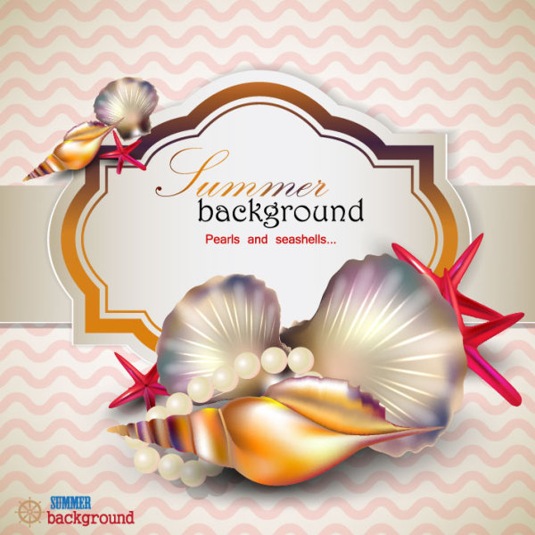pearls and seashells elements label vector 02