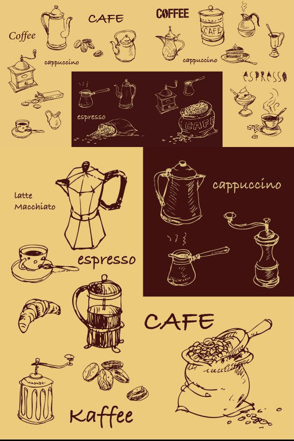 Hand painted coffee line design elements