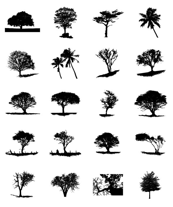 Different Trees Silhouettes vector 02