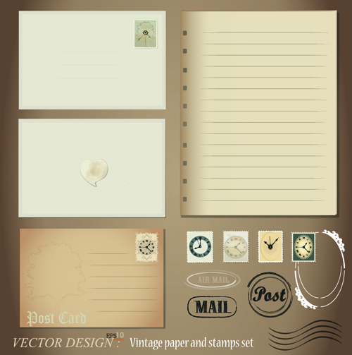 Vintage Stationery ,Stamp and Envelope free Vector 2