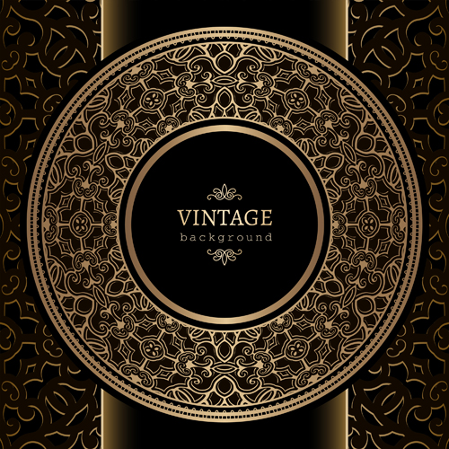 Black with golden vintage background art vector 04