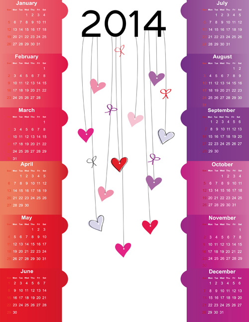 Calendar 2014 vector huge collection 64