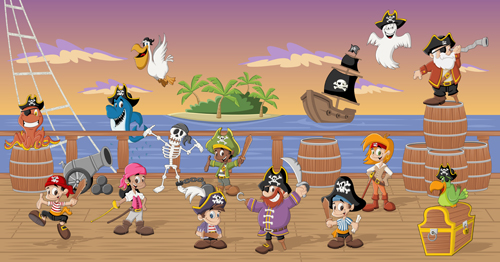 Cartoon pirate characters vector set