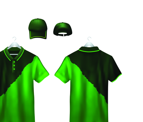 Set of t shirts and baseball caps elements vector 02