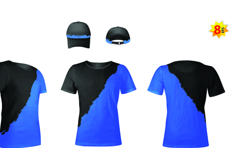 Set of t shirts and baseball caps elements vector 03