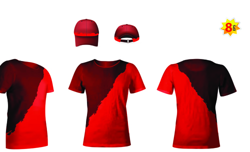 Set of t shirts and baseball caps elements vector 04