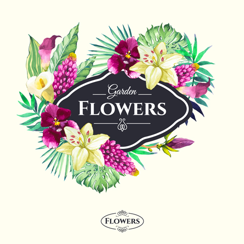Garden flower frame design art vector 06
