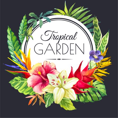 Garden flower frame design art vector 09