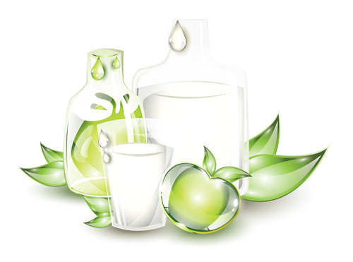 Glass Drinks and Fruits vector set 04