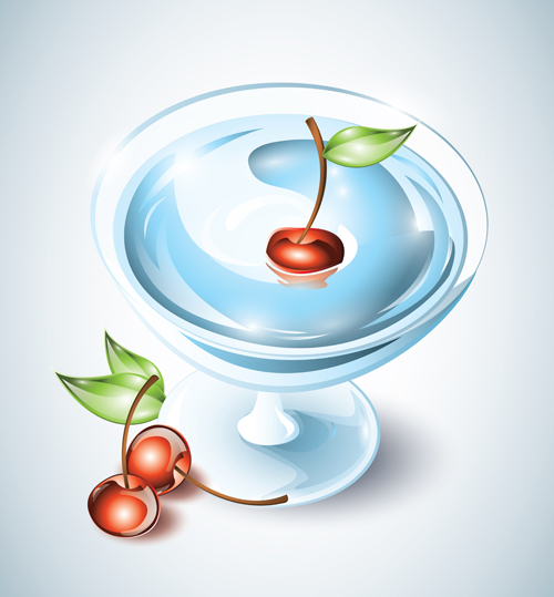 Glass Drinks and Fruits vector set 07