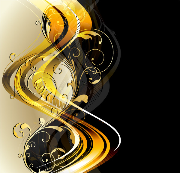 Glossy golden floral ornaments vector background 07