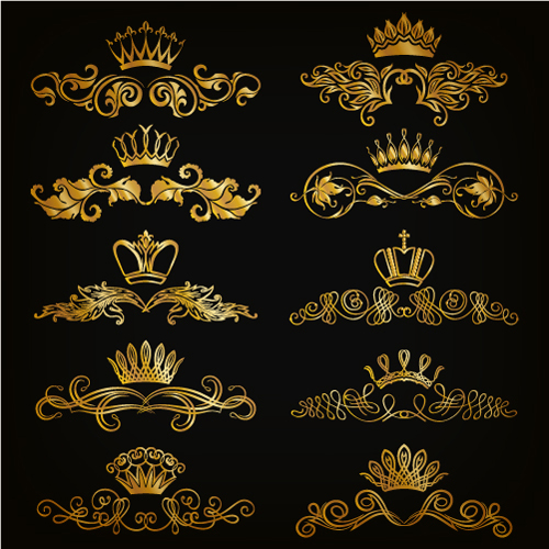 Luxury floral ornaments golden vectors 05