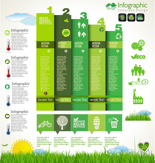Modern ecology infographics green template vector 19