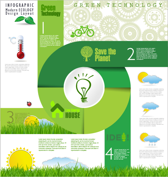 Modern ecology infographics green template vector 22
