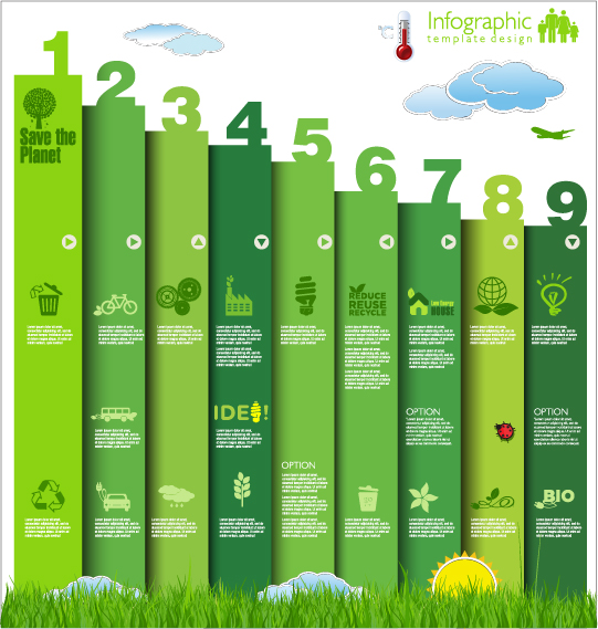 Modern ecology infographics green template vector 24