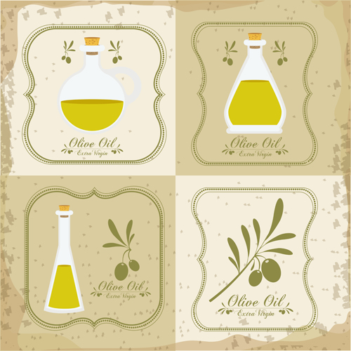 Olive oil retro frame vector set 02