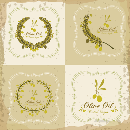 Olive oil retro frame vector set 04