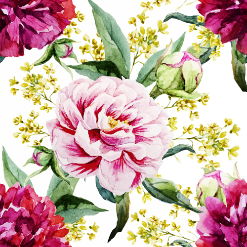 Peony watercolor drawn seamless pattern vector
