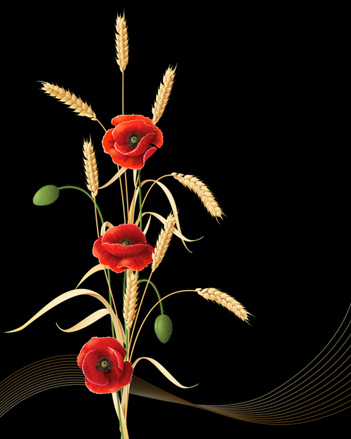 ith wheat design vector background 02 Poppy with wheat design vector background 02