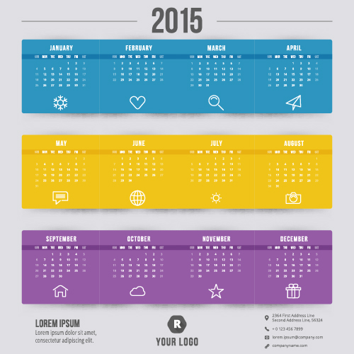 yellow purple calendar blue 2015 