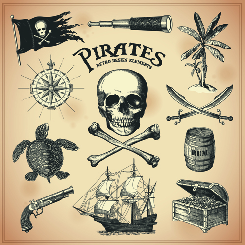 Retro font pirates elements element 