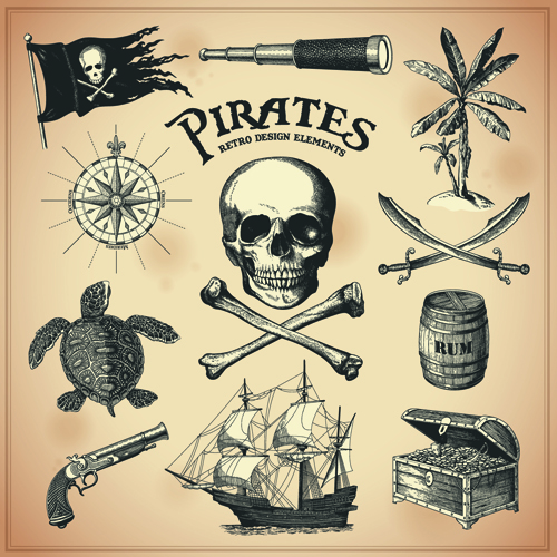 Retro pirates elements vector design