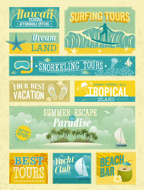 Retro summer elements vector 03
