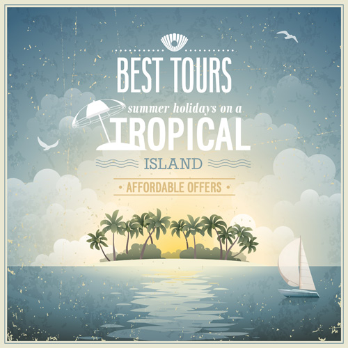 Retro summer elements vector 04