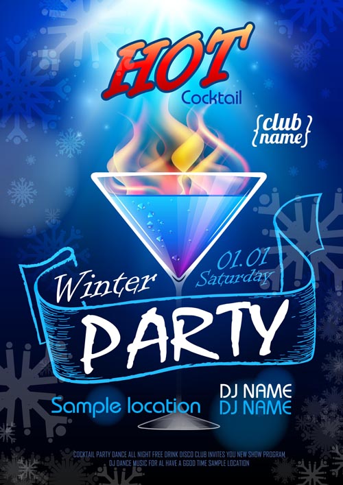 Romantic club cocktail party flyer vector material 03