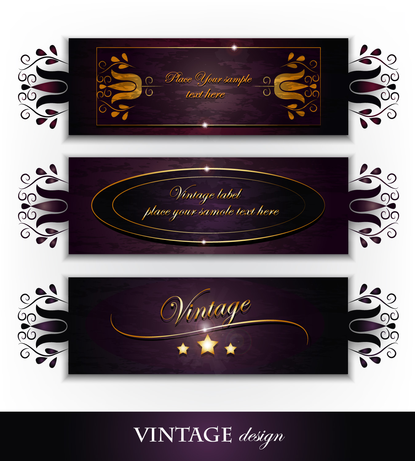 Purple Vintage Backgrounds vector set 04