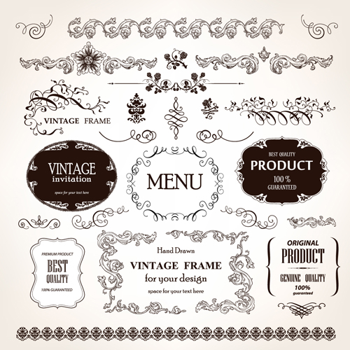 Set of Vintage design elements vector Borders 03