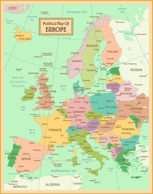 Vintage style political maps set vector 05