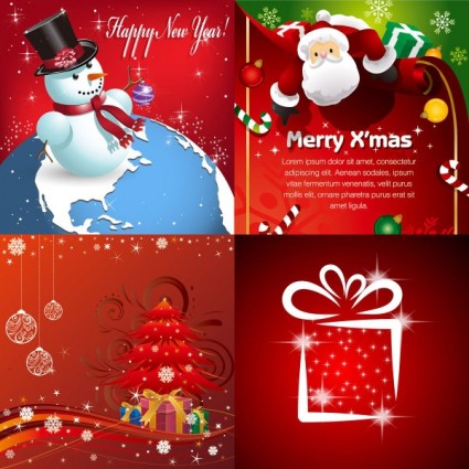 Red christmas ornaments cards vector set Red christmas ornaments cards vector set