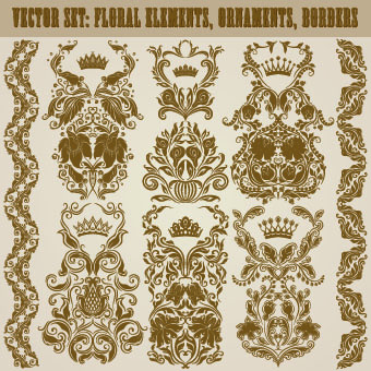 Floral ornaments and borders elements vector 01