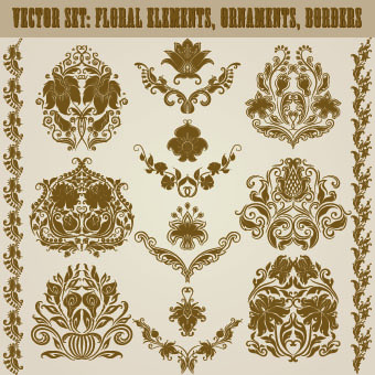 Floral ornaments and borders elements vector 02