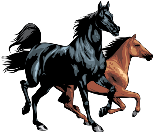 Different Running horses vector 02