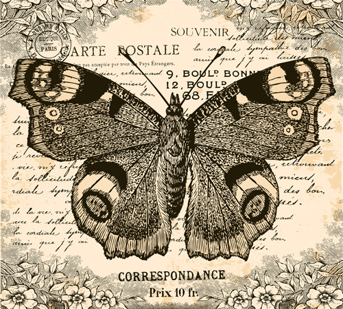 Hand drawn vintage butterflies vectors set 04