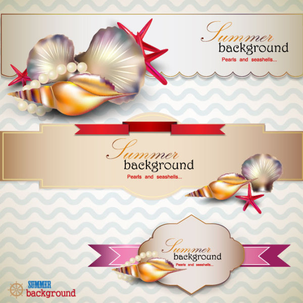pearls and seashells elements label vector 03