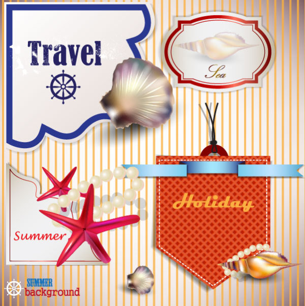 pearls and seashells elements label vector 04