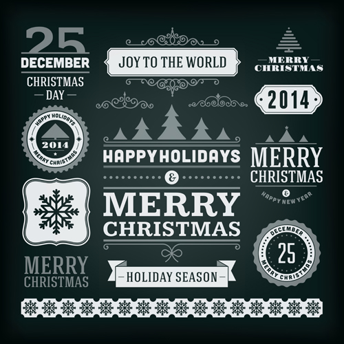 2014 Christmas labels and borders with ribbon vector 03