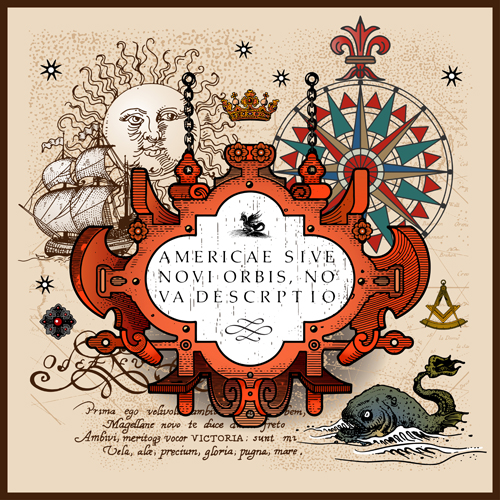 voyage elements with maps vector 02 Ancient voyage elements with maps vector 02
