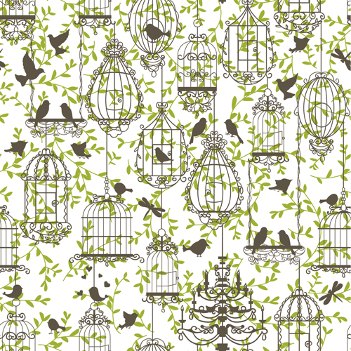 seamless pattern vector pattern birds birdcage 