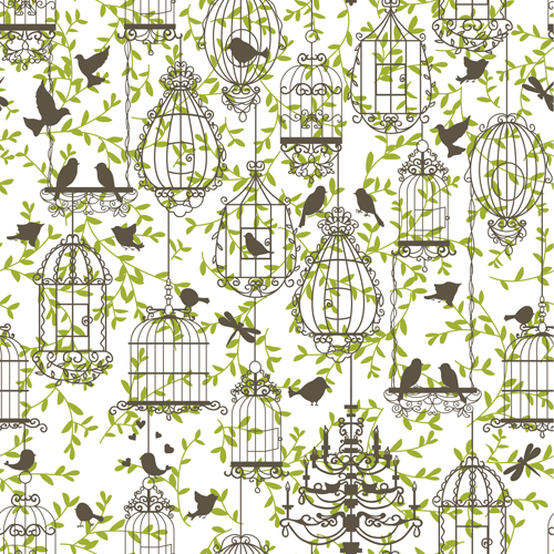 and birds seamless pattern vector 01 Birdcages and birds seamless pattern vector 01