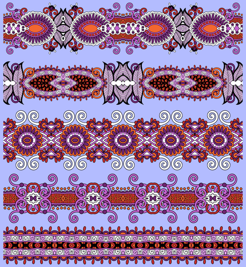 Cartoon ornament floral vector seamless borders 02